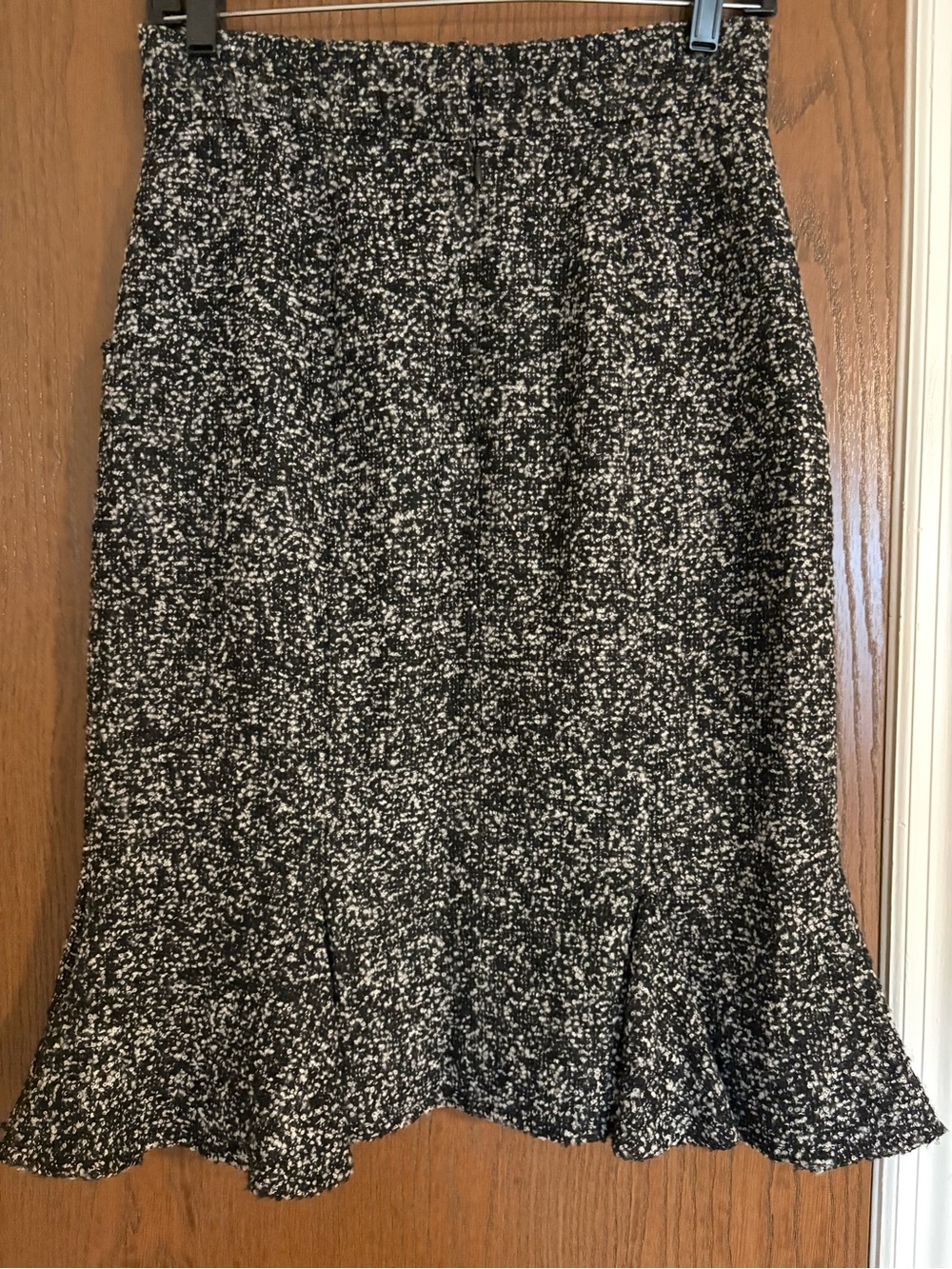 Oscar de la Renta Black and White Tweed Midi Skirt